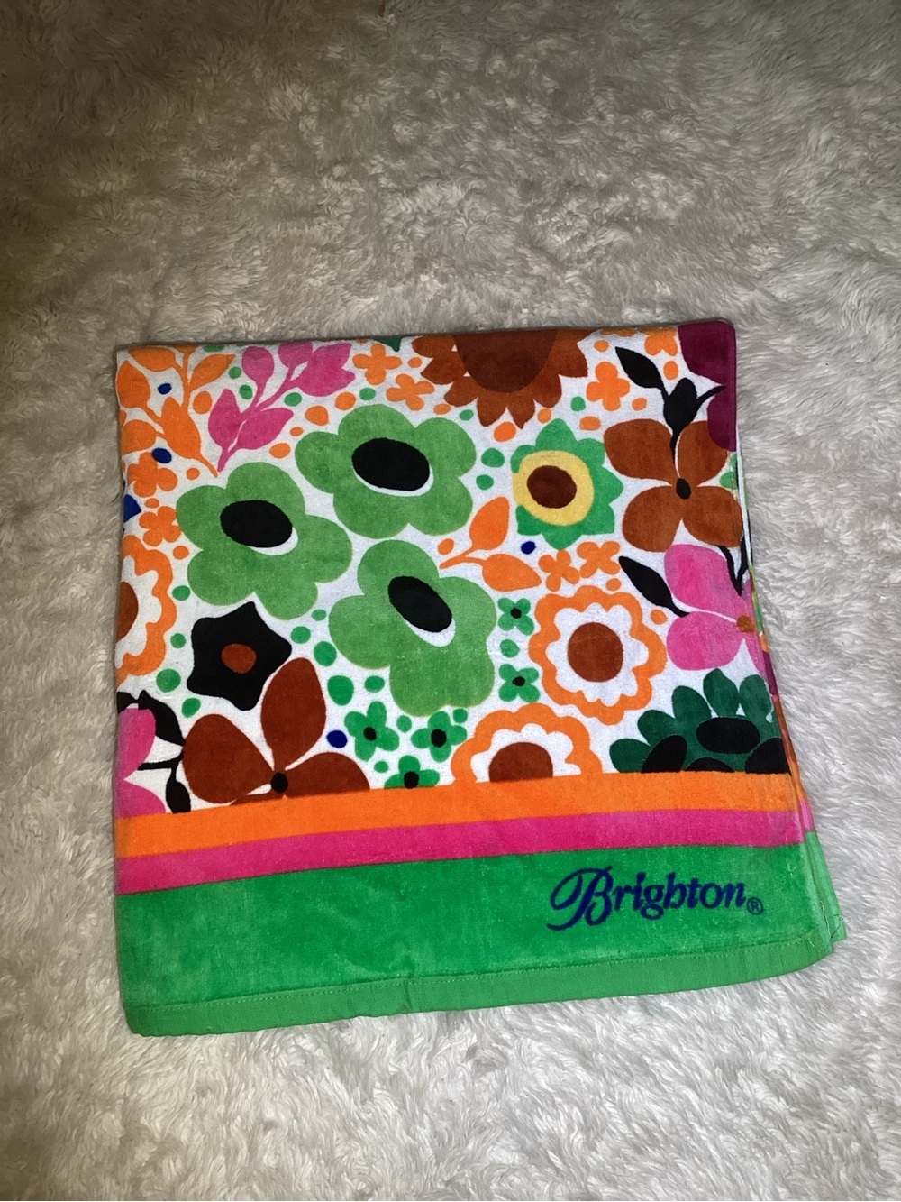 Brighton Multicolor Floral Beach Towel with Green Hem
